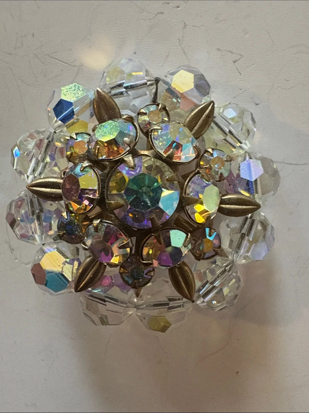 Aurora Borealis Crystal Floral Brooch